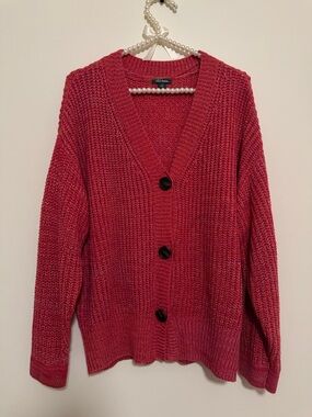 Wilde Fable Chunky V-Neck Button Cardigan - Pink